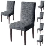 HOKIPO Chair Covers Set of 6, 190 GSM Jacquard, Dark Grey (AR-4792-D3*6)