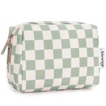 Narwey Small Makeup Bag for Purse Travel Makeup Pouch Mini Cosmetic Bag for Women (Mint Green Checkerboard, Small)