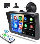 7 inch Portable Car Stereo with Wireless Apple CarPlay & Android Auto, 1080P Touch Screen Portable Car Radio Audio with Airplay Mirror Link AUX-in Bluetooth FM Transmitter 64G TF Card for 7-32V Car