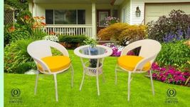 OMCCO 2 Chiar 1 Table Cushion Glass Patio chiar,Balcony Furniture Conversation Set with Garden Furniture Bistro Set Outdoor Furniture(Rattan White & Cushion Yellow)