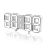 DSLIHA 3D Digital Alarm Clock for Bedrooms, LED Desk USB Electrify Digital Wall Alarm Clock for Office Home Living Room (White)