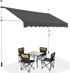 COSTWAY 3M/3.5M/4M Telescopic Canopy, Retractable & Adjustable Outdoor Clamp Awning with Crank Handle, Garden Patio Balcony Window Sunshade Shelter (300 x 120 cm, Grey)