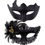 SIQUK Couple Masquerade Masks Plastic Venetian Mask Halloween Couple Costume Mask Mardi Gras Mask for Women and Men, Black