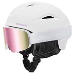 Odoland Ski Helmet with Ski Goggles, Multi-Options Compatible Snowboard Helmet and Goggles Set for Men Women Youth,Flower White,Size S