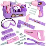 Kids Tool Set with Toy Drill, Toy Tool Box, Construction Tools, Pretend Play Toddler Girl Toys Gifts for Toddlers Kids Aged 3 4 5 6 7