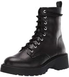 Steve Madden Women's Tornado Combat Boot, Black Leather, 8 US