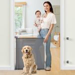 Valquid Retractable Stair Gate for Dog, Baby Gate Grey One Handed Silent Operation, Extra Wide Safety Gate, Baby Gate for Stairways, Hallways, Doorways, Indoor, Outdoor (140 * 83 cm)