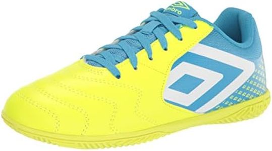 Umbro Men's Sala 5 Ic Indoor Soccer Shoe, Yellow/Whie/Blue, 10