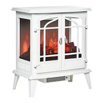 HOMCOM Electric Fireplace Heater Freestanding Fireplace Stove with Realistic Flame Effect, Adjustable Temperature and Overheat Protection, 1400W, White