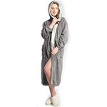 KEMUSI Hooded Grey Herringbone Women's Soft Spa Long Kimono Bathrobe, Comfy Full Length Warm Nightdress(L)