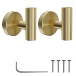 YUET 2 Pcs Bathroom Towel Hook,Screw in Metal Coat Hooks Brushed Brass Robe Hook SUS 304 Stainless Steel Heavy Duty Door Hanger Towel Robe Clothes Closet Sponges Holder for Bathroom Hotel (Gold)