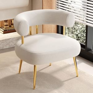 SEYNAR Modern Velvet Accent Chair, Round Upholstered Barrel Armchair for Small Spaces, Fluffy Side Corner Sofa Chair for Living Room, Bedroom, Vanity, Office, Reading Nook(Cream White)