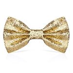 PROUSKY Gold Glitter Bow Tie Sparkling Sequin Bowtie with Adjustable Strap Buckle Shiny Glittering Pre-tied Bow tie Bachelor Dance Hen Night Party Carnival Christmas Fancy Dress Stage Show, 12*7cm