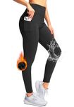 SANTINY Women's Fleece Lined Winter leggings Water Resistant High Waisted Thermal Hiking Running Warm Pants Women Pockets, Black, Large
