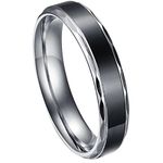 JewelryWe Men Women's Black Silver Tone Stainless Steel Band Ring Valentine Love Couples Wedding Engagement Promise (Women's Size O)