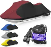 JETPRO Trailerable Jet Ski Cover, Waterproof Marine Grade 600D Heavy Duty Polyester PWC Cover Burgundy/Black Fits from 136"-145" 3 Seater