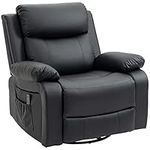 HOMCOM Swivel Rocker Recliner Chair for Living Room, PU Leather Reclining Chair with 8 Vibration Massage, Remote Control, and Side Pockets, Black