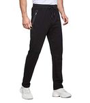 Tansozer Mens Joggers Slim Fit Jogging Bottoms Open Hem Gym Pants Cotton Tracksuit Trousers with Zip Pockets Black L