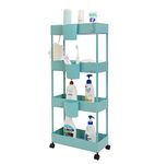 OVAKIA Slim Storage Cart Trolley on Wheels, 4-Tier Space-Saving Shelving unit 18cm Wide, Narrow Organiser for Kitchen Bathroom Office, Small Rolling Cart