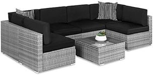 Best Choice Products 7-Piece Modular Outdoor Sectional Wicker Patio Conversation Set w/ 2 Pillows, Coffee Table, Cover Included - Gray/Black