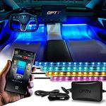 OPT7 Aura Pro Interior Car Lights with Smart App Control, Color Change, Music Sync Inside Ambient Lighting Kit, Car LED Lights Under Dash Accessories, Charger Adapter 12V, 4pc Single Row LED Strip