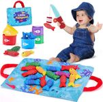 hahaland Montessori Toys for 1 Year Old - Toddler Toys for 1 2 Year Old Boys Girls Toys Gifts, Montessori Educational Baby Toys 6-12-18 Months, 10 in 1 Cloth Fishing Game with Baby Stacking Cups