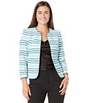 ANNE KLEIN Women's Collarless Open Front Cardigan Jacket Casual Blazer, Anne White/Siren Blue Combo, 10