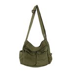 HUALEENA Canvas Crossbody Bag for Women Large Messenger Bags Travel Shoulder Bag Multi-pocket, Green, L