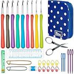 BeCraftee Crochet Hooks Kit - 31 Piece Set with 9 Ergonomic Hook Sizes, 6 Yarn Needles, Additional Knitting & Crochet Supplies and Carrying Case﻿