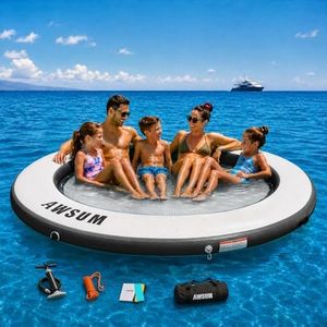 AWSUM Water Hammock, Inflatable Round Floating Ring with Breathable Mesh Heavy-Duty Circle Float for Adults Pool Lake River Beach Relaxation Island Dock 8FT