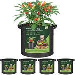 T4U Fabric Plant Grow Bags with Handle 5 Gallon Pack of 5, Heavy Duty Nonwoven Smart Garden Pot Thickened Aeration Nursery Container Black for Outdoor Potato, Tomato, Chili, Carrot and Vegetables