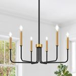 Black and Gold Chandelier, 6-Light Farmhouse Chandelier for Dining Room Lighting Fixtures Hanging, Dining Light Fixtures Industrial Modern Chandelier for Bedroom, Foyer, Living Room and Entryway