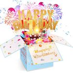 Tnvee 1ST Birthday Cards with Lights & Music & Candle, 3D Pop Up Singing Happy Birthday Greeting Cards Gfits for 1 Years Old Girl Boy Daughter Son