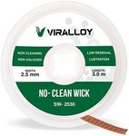 VIRALLOY No Clean Flux Solder Wick Braid Length 10ft Width 2.5mm Solder Copper Static Dissipative Bobbin Desoldering Wick Solder Remover Wick Desolder Electronic Components - Pack of 1