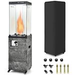 COSTWAY Outdoor Gas Patio Heater, 12 KW Flame Adjustment Portable Propane Fireplace with Lockable Wheels & Waterproof Cover, Real Flame Standing Floor Heater for Garden Camp BBQ Parties (Dark Grey)