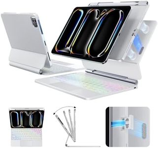 Landcase for iPad Pro 11 Inch Case with Keyboard (M5/M4, 2025/2024), Removable Protective Case, Backlit Keyboard with Floating Cantilever Stand, Multi-Touch Trackpad, Pencil Holder, White