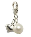 Black Moon Small Sterling Silver Heart and Natural Pearl Clip Charm Collection (White)