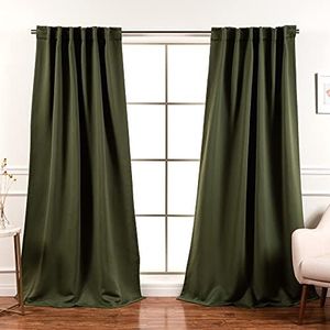 Best Home Fashion Premium Blackout Curtain Panels - Solid Thermal Insulated Window Treatment Blackout Drapes for Bedroom - Back Tab & Rod Pocket – Moss - 52" W x 84" L - (Set of 2 Panels)