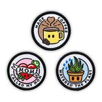 Winks For Days Adulting Merit Badge Embroidered Iron-On Patches (Responsibilities - Set 1) - Includes Three (3) 2" Patches: Called My Mom, Made Coffee, and Watered The Plant