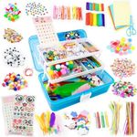 SMILESSKIDDO Arts Craft Supplies for Kids - 1000+ PCS Toddler DIY Craft Art Supply Set, Portable 3 Layered Folding Storage Box School Craft Projects - Gifts for Girls Ages 4-8, 8-12, Blue