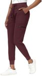 MIVEI Jogger Scrub Pants for Women with 8 Pockets Rib Knit High Waisted Slim Fit Medical Scrub Bottoms Jogger Style Petite Wine