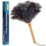 Aldwin Ostrich Feather Duster, 16 inch with Wood Handle Reusable, Fluffy Natural Feather Duster for Cleaning Supplies Washable, Keyboard, Home, Car, Office