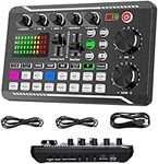 Live Sound Card and Audio Interface with DJ Mixer Effects and Voice Changer, F998 Bluetooth Stereo Audio Mixer, for Live Youtube Streaming, PC, Recording Studio and Gaming