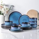 LeRatio Dinner Set for 6, 18 Piece Stoneware Plates and Bowls Set, Chip & Scratch Resistant Reactive Glazed Dinnerware Set, Dishwasher & Microwave Safe Crockery Set (Space Blue, Service for 6)