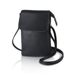 Firtink Leather Crossbody Phone Bag Black Phone Bag Small Cross Body Shoulder Bag 4 Layer Wallet Purse With Magnetic Clamshell For Women Girls