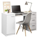 Madesa Computer Desk with 3 Drawers, 1 Door and 1 Storage Shelf, Wood Writing Home Office Workstation, Office Desk with Drawers - 30” H x 18” D x 53” W - White