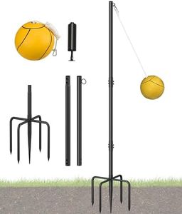 Ansionsol Heavy Duty Tetherball Sets with Ball & Rope for Backyard, Adjustable Iron Sleeve Tetherball Equipment for Outdoor Playground, Tether Ball Pole with 5-Prong Base for Dogs/Kids/Adults