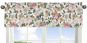 Sweet Jojo Designs Vintage Floral Boho Window Treatment Valance - Blush Pink, Yellow, Green and White Shabby Chic Rose Flower Farmhouse