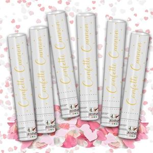Klyroish 12" Pink and White Heart Confetti Cannon Party Poppers - 6 Pack
