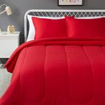 Amazon Basics Microfiber Kid's Comforter and Pillow Sham Set, Full/Queen, Red